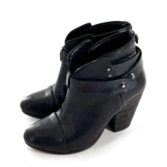 Rag & Bone Harrow Ankle Booties 6 36 Black Leather Boot Western Boho Moto Buckle - Picture 4 of 9